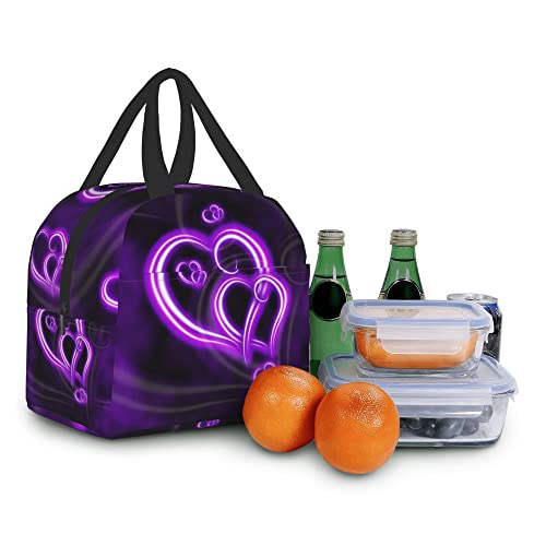 Patnprt Purple Heart Lunch Bag Insulated Lunch Box With Front Pocket Reusable Tote Bag For Office Work Picnic Travel Shopping #TOP4