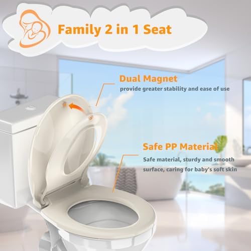 Potty Training Seat Built-in Toilet Seat, Round Toilet Seat 16.5inch with Baby Seat 2 in 1 Soft Close Quiet No Slapping, Magnetic Absorption, Easy Installation for Bottom Fixing Toilet，Almond — 사진 4