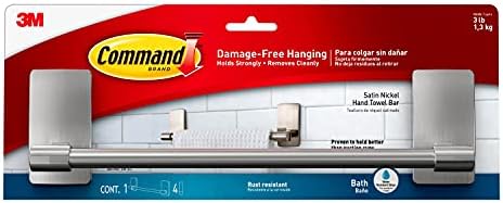 Command Hand Towel Bar, Satin Nickel Finish, Rust-resistant, Holds 1,3Kg - Organise your Bathroom Damage Free