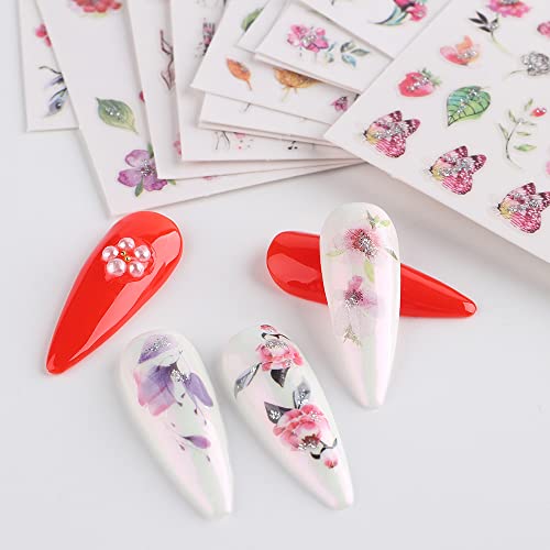 8 Sheets Flower Nail Art Stickers Decals Spring Blossom Nail Art Supplies 3D Colorful Butterflies Flowers Nail Designs Self Adhesive Floral Nail Stickers For Women Nail Art Decorations Accessories #TOP5