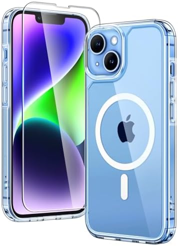 TAURI für iPhone 14 Plus Hülle 6,7" mit Schutzfolie - Durchsichtig | Kompatibel mit MagSafe, Schutz nach Militärstandard, [Anti-Vergilbung] Stoßfest Magnetisch Handyhülle