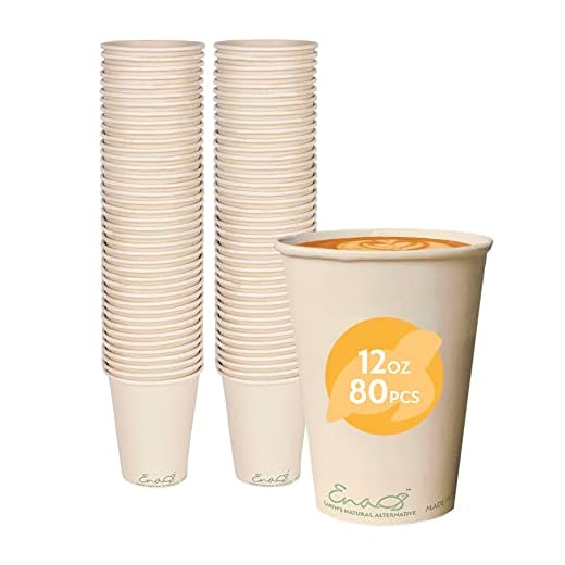 100% Compostable Disposable Coffee Cups [12oz 80 Pack] Paper Cups Made from Bamboo, Eco-Friendly, Biodegradable Premium Party Cups, Natural Unbleached by Earth's Natural Alternative
