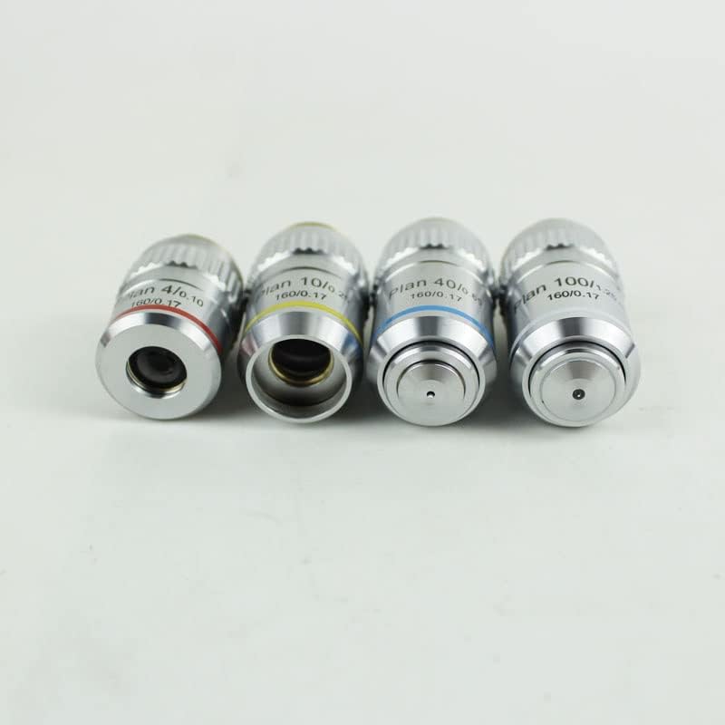 実験室用顕微鏡スライド 4X 10X 40X 100X 生物顕微鏡対物レンズ195プラン無彩色物体顕微鏡部品(色:40X)