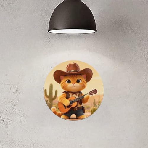 Lvalogy Plaque ronde en métal avec chat cowboy mignon – vue 7