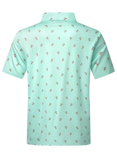Hardaddy Mens Golf Polo Shirts Dry Fit Short Sleeve Print Patterns Moisture Wicking Collared Funny Golf Shirts for Men Mint 3XL — view 3