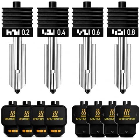 4PCS 0.2/0.4/0.6/0.8mm Hotend Compatible with Bambu Lab X2D/P2S/H2S/H2D/A1/A1 Mini – Quick Swap Extruder Print Head with 4 Silicone Cover Socks