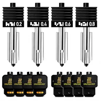 4PCS 0.2/0.4/0.6/0.8mm Hotend Compatible with Bambu Lab X2D/P2S/H2S/H2D/A1/A1 Mini – Quick Swap Extruder Print Head with 4 Silicone Cover Socks