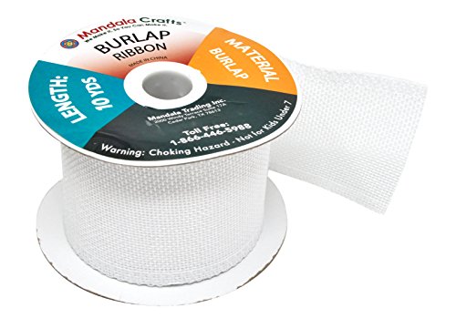 White Burlap Ribbon 2.5 Inch 2 Rolls 20 Yards Unwired Rustic Jute Ribbon For Crafts, Mason Jars, Weddings, Party Decoration; By Mandala Crafts #TOP1