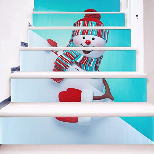 Set Of 6 Christmas Snowman 3D Stair Stickers Decals, Self-Adhesive Stair Riser Sticker Decals 39.4 X 7.1" Removable Vinyl Peel And Stick Staircase Wall Mural Stickers For Kitchen Home Steps #TOP1