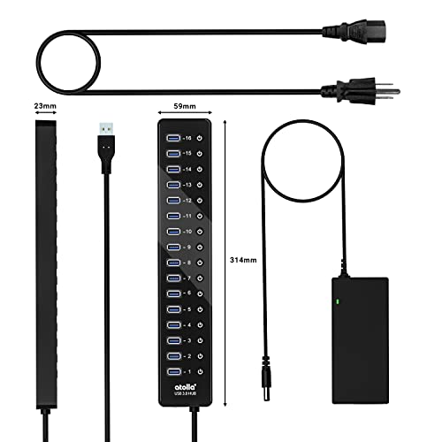 Atolla Usb Hub 3.0 Powered, 16 Ports Usb Data Hub Splitter With Individual On/Off Switches And 12V/6A Power Adapter, 5Gbps High Speed, Usb Extension For Laptop, Pc, Mobile Hdd, Flash Drive #TOP6
