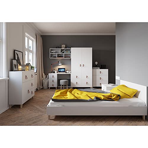 Fabryka Mebli Idźczak Kinderzimmer-Set Figo II - Bett, Nachttisch für Kinder, Kommode, Schreibtisch, Kleiderschrank, Wandregal - Jugendzimmer, Modern Design Weiß