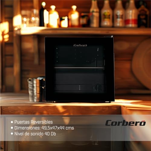 Miniatura 4 de Corberó - Mini Bar 44l Cfmmb430blgl Estático Negro Con Puerta Cristal Rango Temperatura 1-10 C Estantes De Cristal Condensador Puertas Reversibles 40db Eficiencia Energética F, Negro