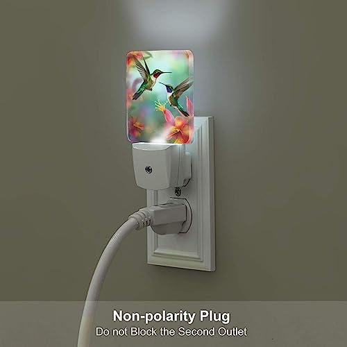 Image of Hummingbirds Floral Night Light Set of 2, Flowers Birds Auto Sensor LED Dusk-to-Dawn Nightlights, Plug-in Sensor Lamp for Bedroom Bathroom Kitchen Hallway Stairs Decorative
