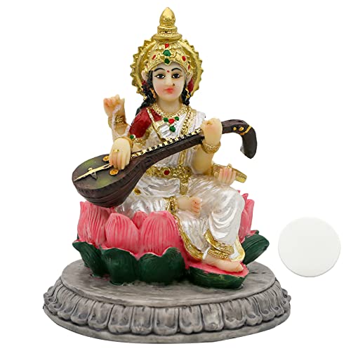 Saraswati Zen Garden Goddess Statue （3.5in）- Car Dashboard Buddha Decor India Buddha Statue Decor Gifts Music and Knowledge Statue for Diwali Hindu Gods and Goddesses Figurines