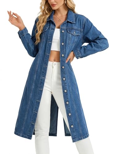 LifeShe Women Denim Jacket Button Down Maxi Long Jean Trench