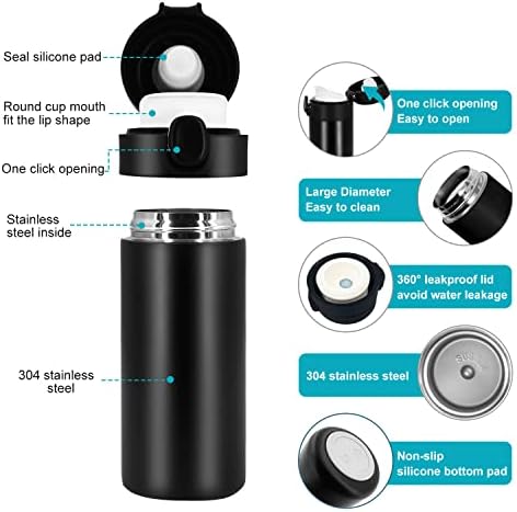 YINJAM Travel Mug Reusable Coffee Cup 450ML Insulated Thermal Mug Stainless Steel Leakproof Water Bottle for Hot Cold Drinks (Black)