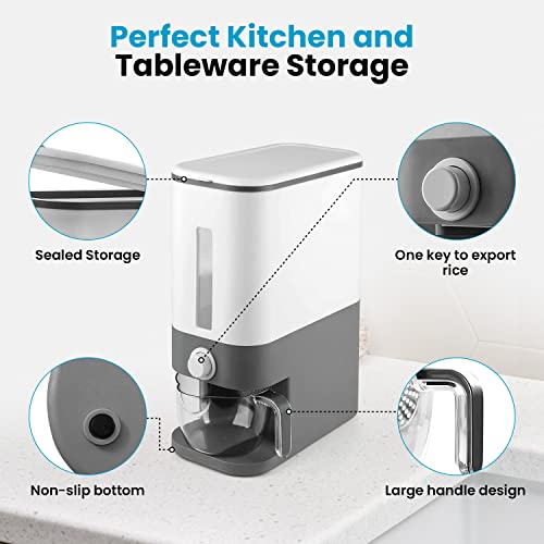 Rice Dispenser, Rice Storage Container Comes With 2 Measuring Cup And Cleaning Brush, Rice Container 25 Pounds, Bpa-Free Rice Storage, Grain Dispenser Kitchen, Dry Food Dispenser Grey #TOP2