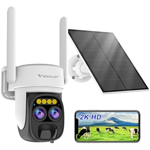 VSTARCAM 2K Solar Security Cameras Wireless, Solar Powered Security Camera,3MP Dual Lens Outdoor Security Camera with 5X Zoom, Color Night Vision, 2-Way Talk, IP66, Free Cloud Storage Cover