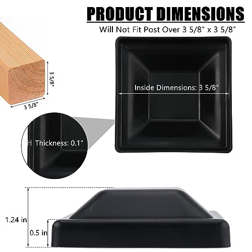 RHBLME 60 Pack 4x4 Black Fence Post Caps (3-5/8"), Deck Post Caps with 120 Screws, Durable Plastic, Prevents Cracking and Rotting by RHBLME - Image 2