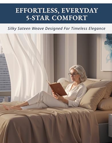 Image of LANE LINEN Twin XL Cotton Sheet Sets 100% Egyptian Cotton Sateen - Taupe | Twin XL Sheets Cute - 3-Piece Set, Ideal For Dorms And Adjustable Beds, Long-Staple Egyptian Cotton, Luxe Sheen,