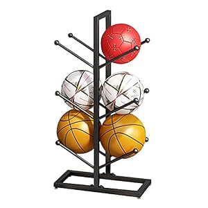 de kar van de balopslag 6 Ballen Opslagvertoningsrek, 3-laags Rechtop Metalen Organizerstandaard voor Basketbal…