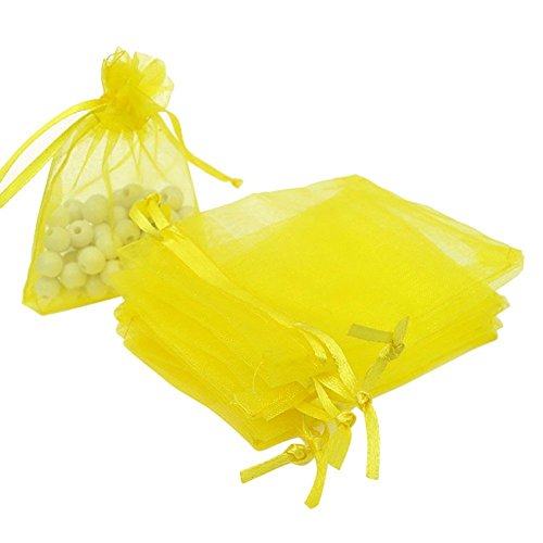Dealglad - 100 bolsas de organza con cordón para regalos de boda, fiestas, etc, color amarillo 4x5"
