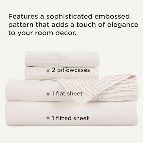 Image of Bedsure Queen Sheet Set - 4 Pieces Soft Queen Size Sheets - Breathable & Cooling - Hotel Luxury - Easy Care Polyester Microfiber Bedding for Women, Men, Cream