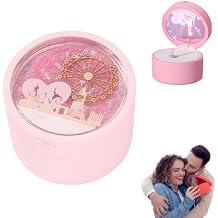 Atlodas Quicksand Ferris Wheel Scene Sensor Light Jewelry Box for Her Wife Girlfreind Mom on Valentines Mothers Day Anniversary Birthday Gifts Pink