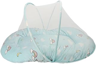 سرير نوم للأطفال بطبعة تاج مع شبكة من ماماز جيفت، بلون أبيض وأزرق