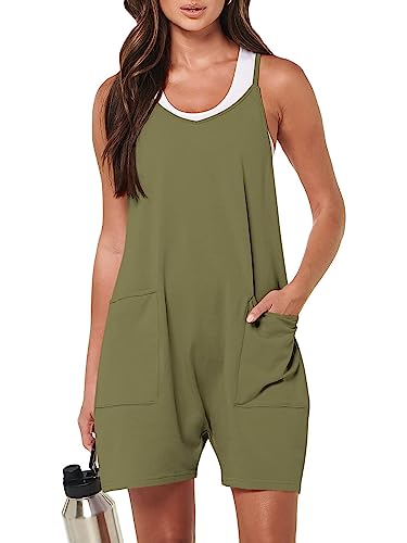DUOEASE jumpsuit dam ärmlös romper 2024 sommar outfit dam med fickor, Grön, S