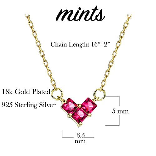 Sterling Silver Ruby Heart Necklace 18K Gold Plated Princess Cut Dainty Necklace For Women Girls #TOP3