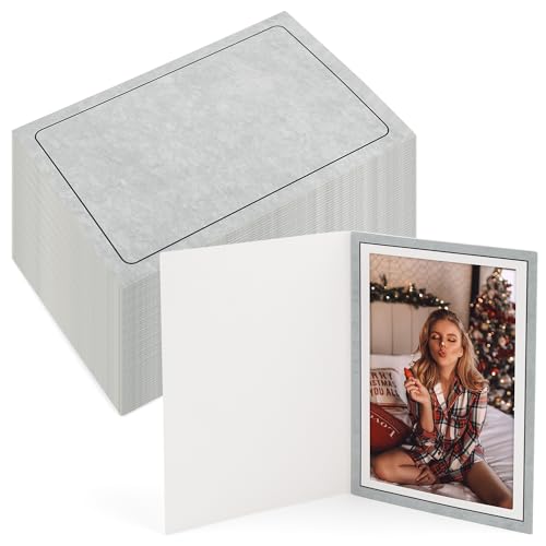 Golden State Art, Pack of 100, 4x6 Photo Folders, Cardboard Picture Frame, Paper Frame Cards, Greetings/Invitation Special Events: Graduation, Christmas, Wedding (Grey)