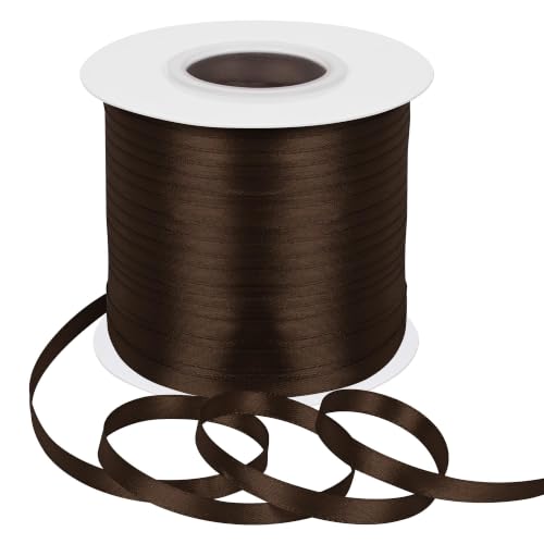 Simplegoal Double Face Brown Satin Ribbon 1/4 Inch X 200 Yards Polyester Brown Ribbons for Gift Wrapping Fabric Ribbon for Crafts Flower Bouquet Sewing Arts Wedding Party Decoration