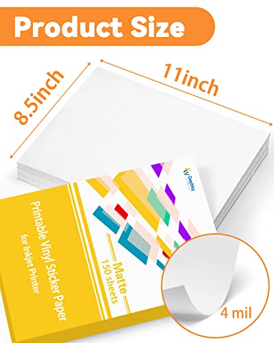 Gwybkq Premium Printable Vinyl for Inkjet Printer 150 Matte Sticker Papers 8.5’’x11’’ Waterproof White Labels Decal Paper for Cricut - Thumbnail 5