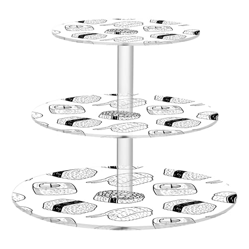 PYBUG Sushi Pattern 3 Tier Acrylic Cupcake Stands Tower,Dessert Table Display Set for Tea Party,Wedding,Birthday, Baby Shower
