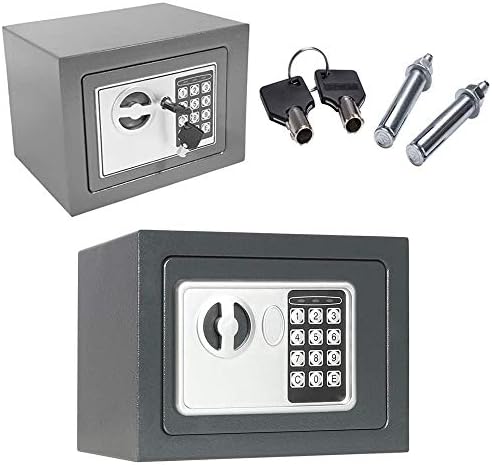 Safebox For Home, 31x20x20cm Electronic safe with Digital Keypad and Emergency key, Wall and Floor Mounting, Steel Security Hotel Office Safe Boxes, Gray