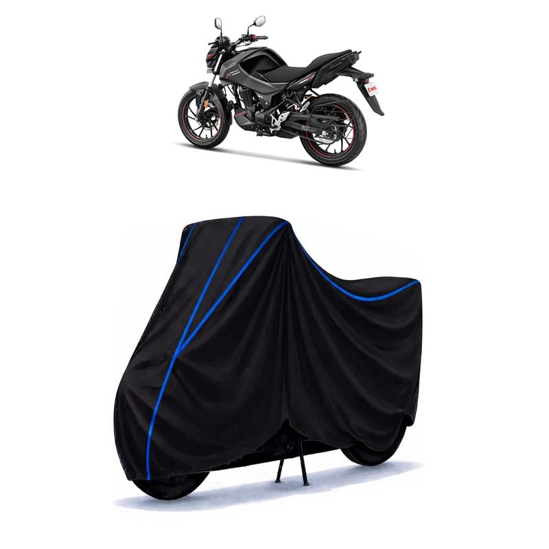 Image of Hero Xtreme 160R 2V Bike Cover Water Resistant Universal Motorcycle Rain | Heavy Duty UV Protection, Dust, Scratch Indoor Outdoor All Weather with Black Blue Piping Elastic
