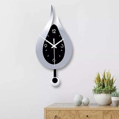 Mounteps Modern Acrylic Wall Hanging Pendulum Waterdrop Silent Clock - Ideal for Home Decoration (Silver)
