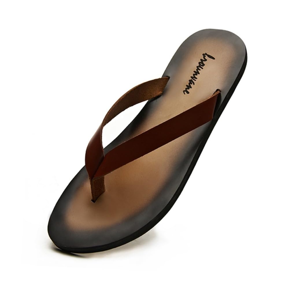 Chaussures de douche homme marron : tongs en cuir taille 44 et sandales de plage