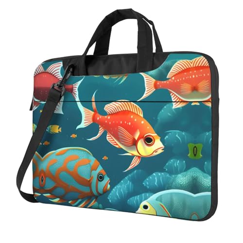 Housse pour ordinateur portable avec poignée et motif poissons colorés