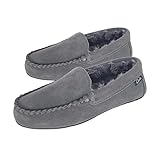 Clarks Women's Venetian Moccasin Slippers, LB0285 - Suede Indoor/Outdoor Close Back Slip-Ons with Faux Fur Lining & Gripped TPR Outsole - Ladies Cozy Loafers for Driving Lounging & More (Grey Size 8)