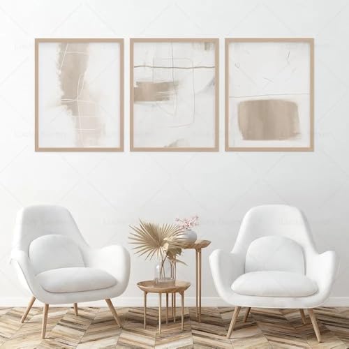 Cuadro en lienzo abstracto de CLJKDX con estampado lineal neutro premium de tres paneles 60x70