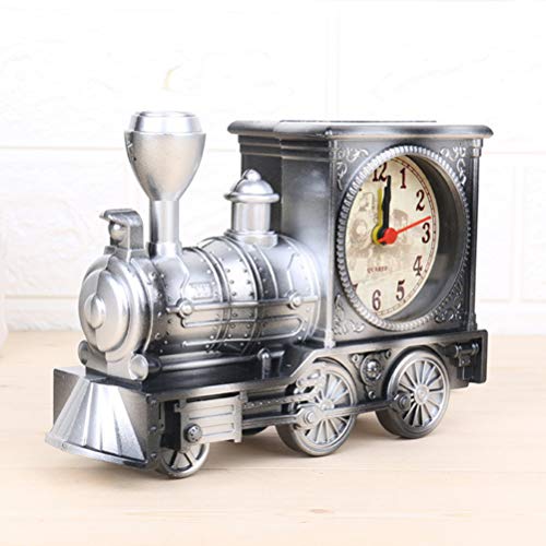 FAVOMOTO Silver Retro Train Clock Model Train Locomotive Clock Steampunk Decoration Home Office Shelf Model Time