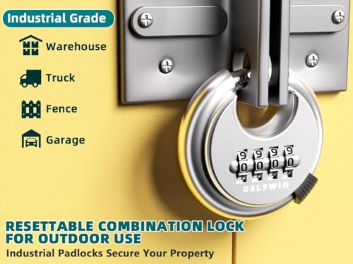 Image of 4 Digit Combination Disc Padlock, Silver, 4Pcs | Hardened Steel Shackle, For Sheds, Storage Unit, Gym and Fence