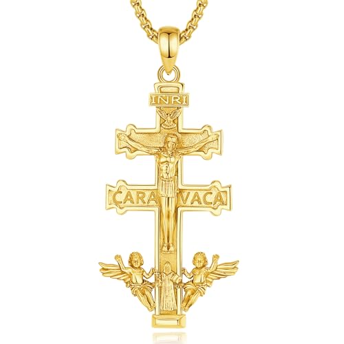 CELESTIA Colgante Cruz de Caravaca Oro Mujer Collar Cruz de Caravaca Plata 925 Colgantes Cruz Hombre Crucifijo Joyas Regalo para Mujer Hombres Regalos Cristiano Comunion