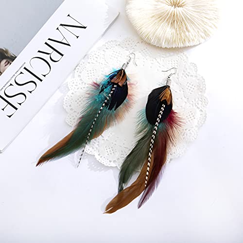 Custz Handmade Natural Feather Dangle Earrings Vintage Bohemian Multicolor Pheasant Feathers Earrings For Womens (Js000058) (Color D) #TOP4