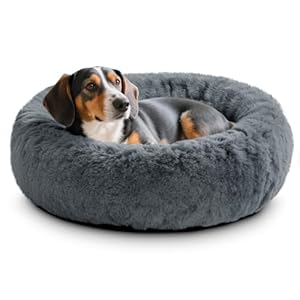 O·Lankeji Hundebett rund Hochflor Kunstfell, Hundekörbchen Waschbar herausnehmbar, Katzenbett flauschig mit Rutschfester Unterseite, Hunde Donut Bett für Kleine Mittelgroße Grosse Hunde