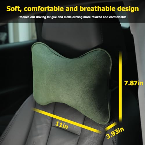 Image of Osilly Car Headrest Pillow, Soft Comfortable Breathable Memory Foam Ergonomic Design Automotive Neck Pillow Cushion with Adjustable Strap for Neck Pain Pressure Relief, Universal Fit(Green)