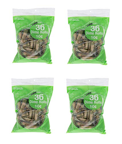 BAZIC Coin Wrappers Rolls - Dime, Made in USA, Durable Preformed Wrappers Roll Paper Coins Tubes (36/Pack), 4-Packs