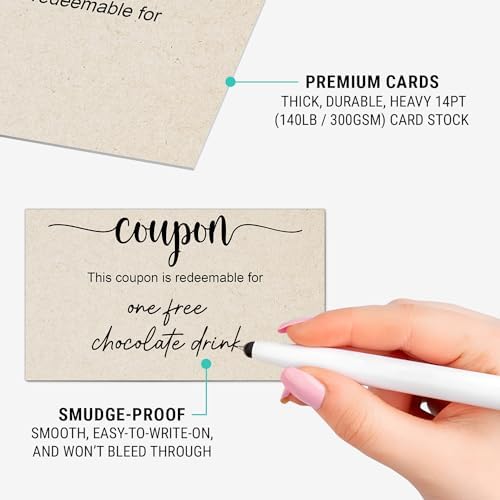 321Done Blank Coupon Cards Tan, 3.5x2 (50 Pack) Made in USA, Little DIY Gift Certificate, Vouchers for Present, Holiday, Valentines Simple Redeemable For Design, Thick Paper, Space to Personalize — view 2